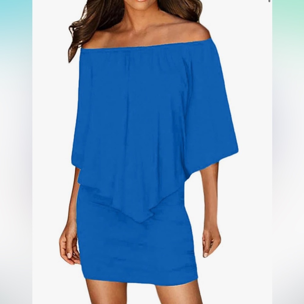 LAST ONES ON SALE💰Ruffle Top Mini Dress in Blue Small-4X